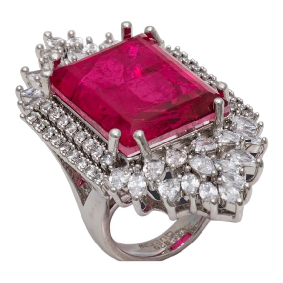 Luxury Oversized Simulated Mozambique Pink Ruby Ring Sz 7 - Picture 14 of 16
